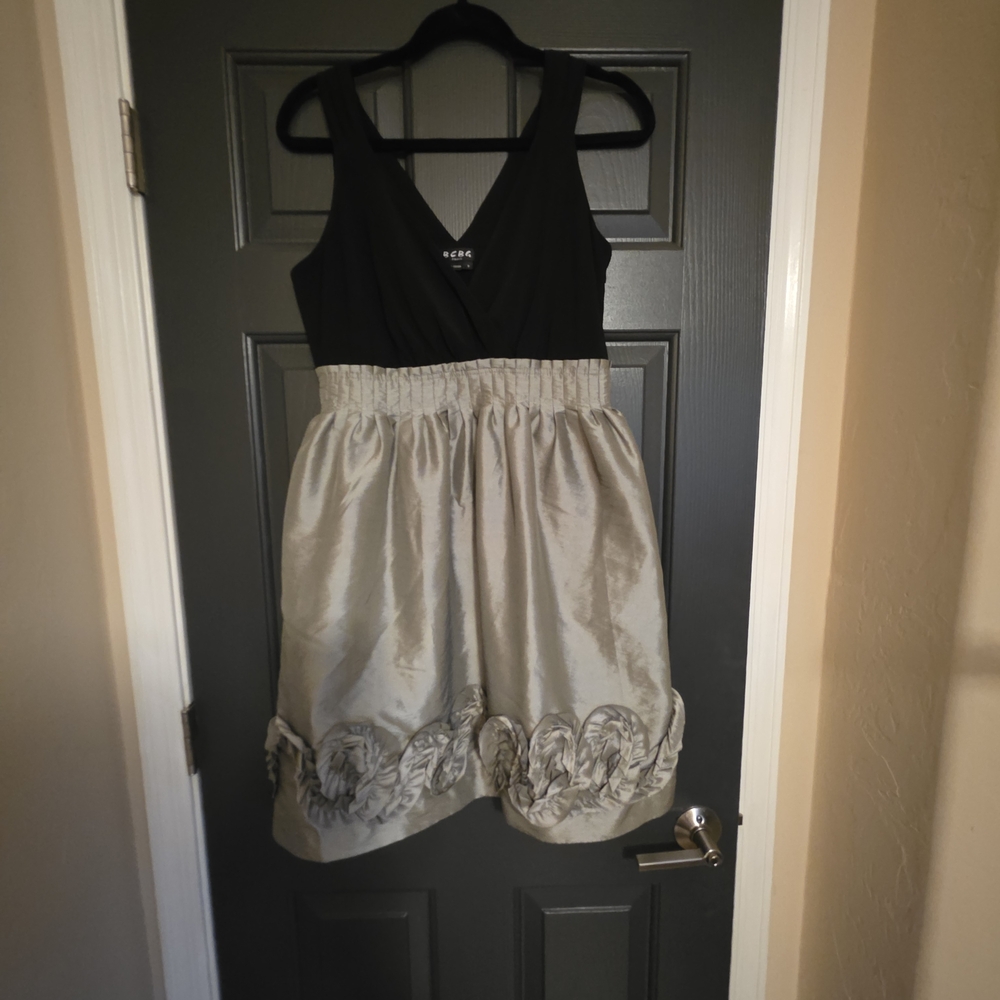BCBG Black and Silver Two-Tone Party Dress